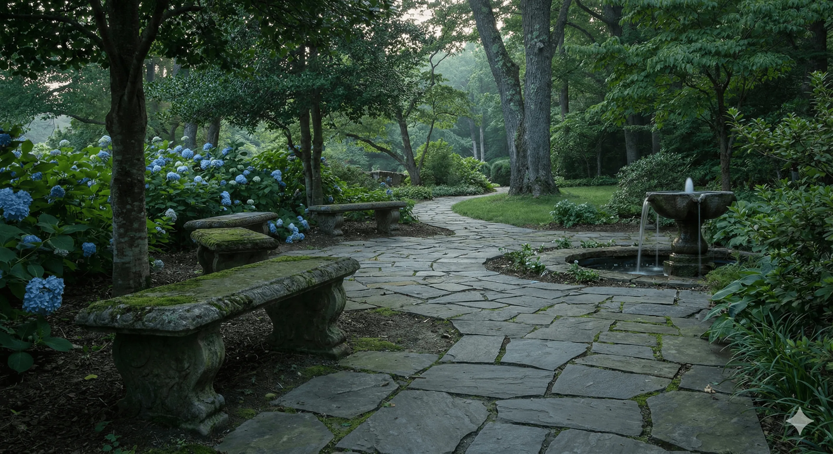 Peaceful monastery garden representing calm and tranquility
