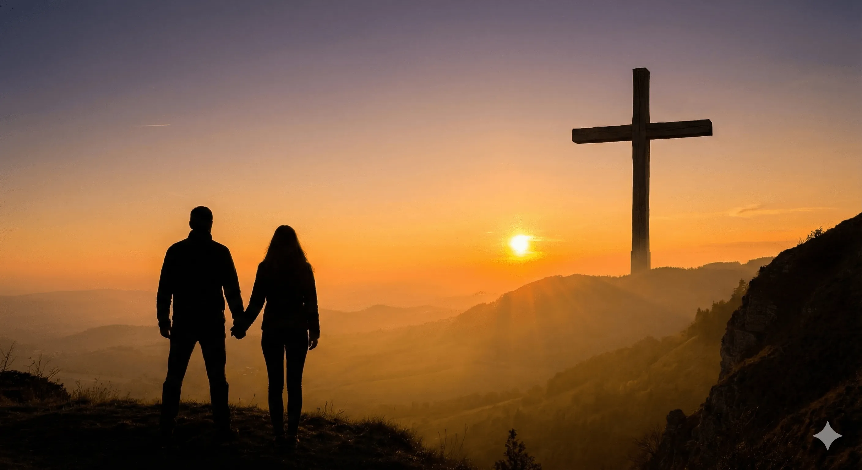 Couple with cross symbolizing Christ-centered marriage